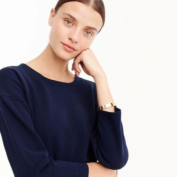J.Crew Cotton Knit Dress 3/4 Sleeve Pullover Crew Neck Navy MP - Picture 3 of 14